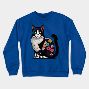 Black and White Flower Cat Crewneck Sweatshirt